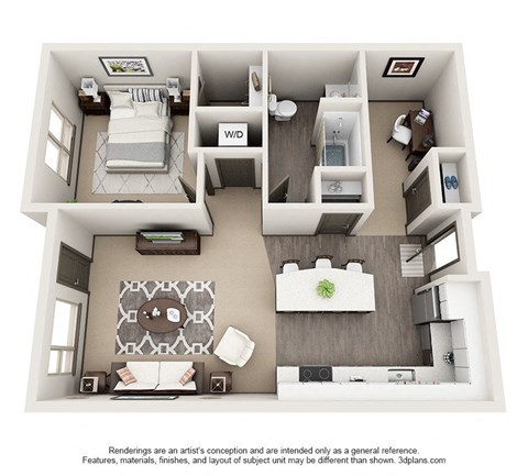 Floor plan for 1 bed, 1 bath, 814 sqft
